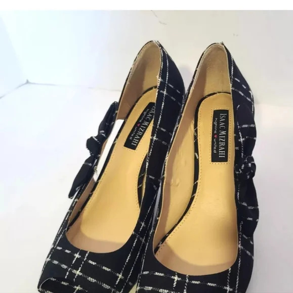 Vintage Y2K Isaac Mizrahi Black White Plaid Serena Pumps 3" US 8 - Picture 4 of 9